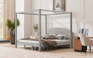 English Elm King Canopy Platform Bed with Headboard and Support Legs — Modern Pine Wood Frame, Sturdy 650lb Capacity Grey WF309291AAE