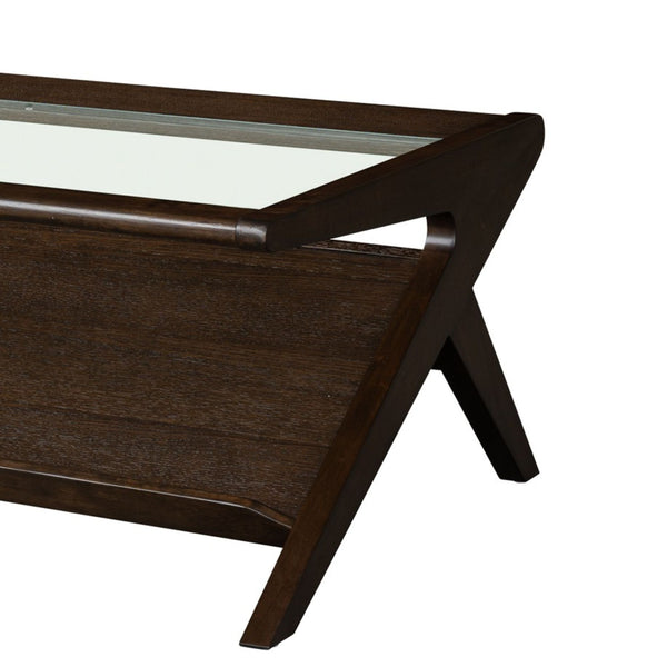 JLA Home INK+IVY - wood Rocket mid-century coffee table with tempered glass top, angled base & lower shelf storage — warm finish, sleek style II120-0608