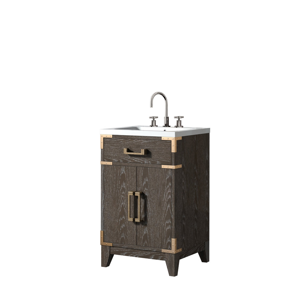 English Elm Brown Oak Single-Sink Vanity 20" W X 18" D With Acrylic Top & Chrome Faucet For Stylish Bathrooms B2731P259732