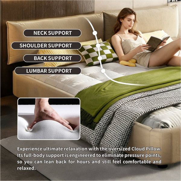 English Elm King Size Chenille Upholstered Bed Frame With Movable Headboard & Solid Support - Elegant Comfort! W1885S00239