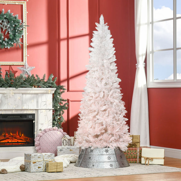 English Elm Homcom 6' Slim Pencil Fir Artificial Christmas Tree In Pink & White – Realistic, Easy Setup, Space-Saving! W2225P229613