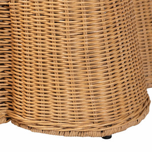 English Elm Scallop Handwoven Rattan Rectangular Ottoman Coastal Boho Accent Bench with Foam Cushion B2750P467849