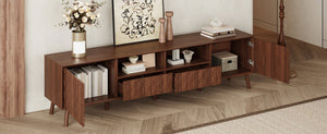 English Elm 78 Inch Walnut Entertainment Center Fluted Doors Solid Wood Legs for Living Room N710P372591P