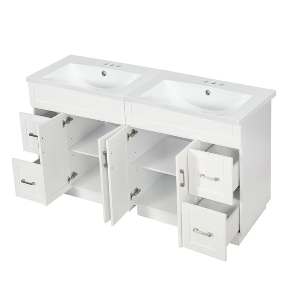English Elm [video] 60 Inch Dual Sink Bathroom Vanity Mdf Cabinet Soft Close Doors Resin N729P000018K