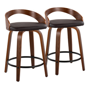 English Elm Grotto 24" Contemporary Counter Stool Set of 2 – Swivel Faux Leather Seat, Bent Wood Legs & Footrest Brown B202S00071