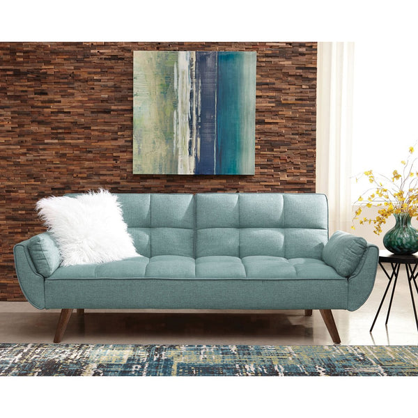 English Elm Laggarhem Turquoise Convertible Tufted Back Upholstered Sofa Bed with Linen-Look Fabric & Walnut Legs B062P357817