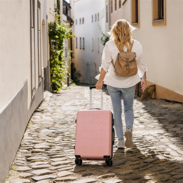 English Elm Luggage 5 Piece Hardside Abs Set with Front Access Carry on and Tsa Spinner Wheels Light Pink N732P391557U