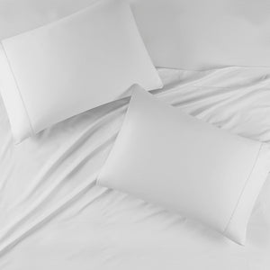 JLA Home Madison Park - Deep Egyptian Cotton Deep-Pocket Sheet Set 500TC Sateen with Hemstitch, OEKO-TEX, Fits 18" Mattresses White MP20-8222