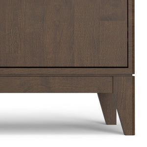 English Elm Harper Walnut Brown 3-Door Sideboard Buffet – Solid Rubberwood, Mid-Century Tapered Legs, Storage B136P235248
