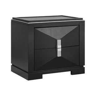 English Elm Mid-century Modern Nightstand with Diamond Geometric Drawers and Heavy Duty Wood Base Black N761P324094B