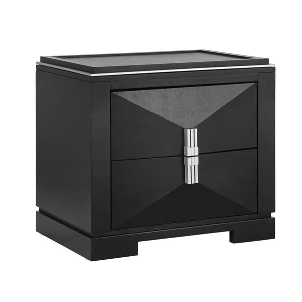 English Elm Mid-century Modern Nightstand with Diamond Geometric Drawers and Heavy Duty Wood Base Black N761P324094B