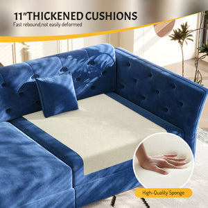 English Elm 74.4" Queen Velvet Sleeper Sofa Artisan Floral Tufted Cushions Converts for Guest Rooms Blue W1885S00306