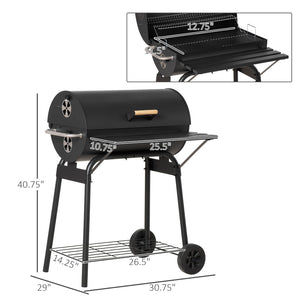 English Elm Outsunny Barrel Charcoal Smoker Grill with Offset Firebox Wheels and Storage Shelves W2225P174308
