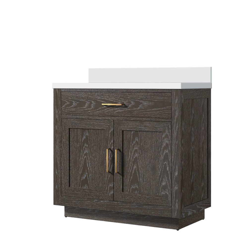 English Elm Brown Oak 36" Single Bath Vanity With Cultured Marble Top - Stylish Storage & Soft-Close Design B2731P257666