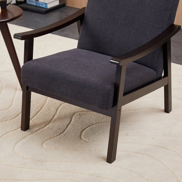 English Elm Medieval-inspired High Back Upholstered Armchair with Solid Wood Legs for Reading Nooks Antique Black W2989P382766