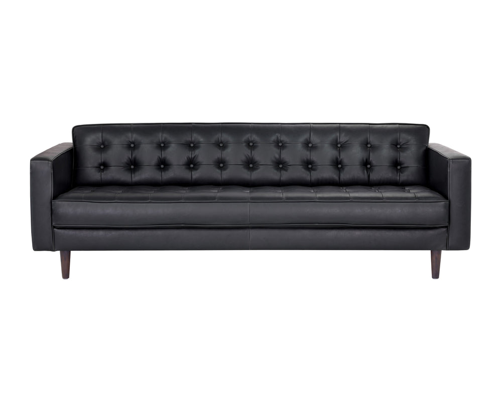Sunpan Donnie Sofa - Elegant Mid-Century Design with Button Tufting and Stylish Faux Leather Finish Coal Black