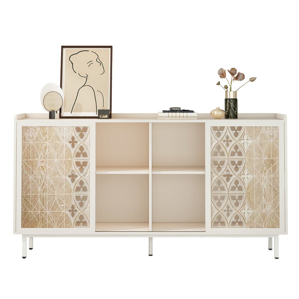 English Elm Sicotas Rustic Mid Century Sideboard White+Vintage Sliding Door Accent Cabinet with Shelves for Storage W2263P207531