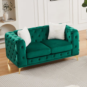 English Elm Fx Velvet Chesterfield Sofa Button Tufted Diamond Quilted Design with Accent Pillows Green W1926S00078
