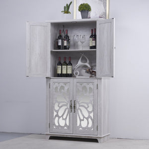 English Elm 67.4"h Mirrored Corner Cabinet Carved Butterfly Doors Adjustable Shelves Entryway Storage Light Gray W2899P374348