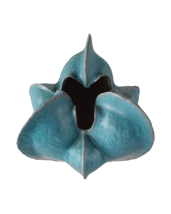 Currey & Company Free-form Blue Vase - Hand-thrown Porcelain With Unique Seed Pod Shape, Turquoise Glaze Finish Blue Porcelain 1200-0997-currey-company