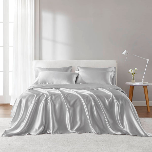 English Elm 4 Luxury Satin Twin Sheet Set - 100% Polyester, Soft Smooth 90g Finish, Deep Pocket Fit & Breathable Comfort LIGHT GREY 11.81 L x 9.84 W x 3.15 H B035P319697