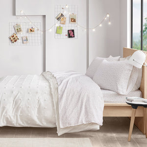 JLA Home Intelligent Design - 100% Cotton flannel sheet set - soft, breathable 135gsm pigment-dyed bedding for cozy, lasting color protection Grey/Pink Dots ID20-1557