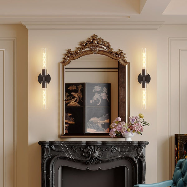 English Elm Wall Sconces Set Of Two - Matte Black Hardwired Lighting With Clear Glass Shades For Modern Decor W2312P389964-GIGA