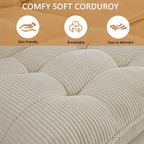 English Elm 154" Corduroy U-shaped Sectional with Ottomans Six Seat Modular Cloud Sofa Usb Console Beige W1998S00101