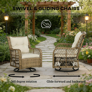 English Elm Wicker Pe Rattan 3 Piece Outdoor Bistro Set with Swivel Glider Chairs for Balcony T3971P446017