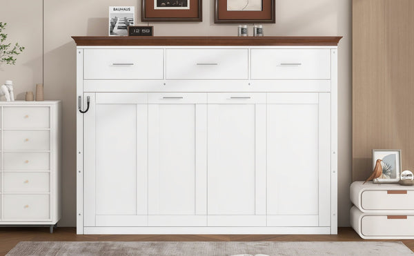 English Elm Twin Size Murphy Bed With 3 Drawers – Space-Saving Design For Small Rooms, Stylish White Finish N7090004021K-GIGA