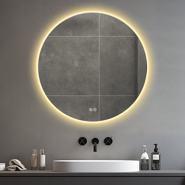 English Elm 32'' LED Round Mirror with Lights, Anti-Fog Touch Vanity, 3-Color Dimmable, Explosion-Proof Edge W2709P242511