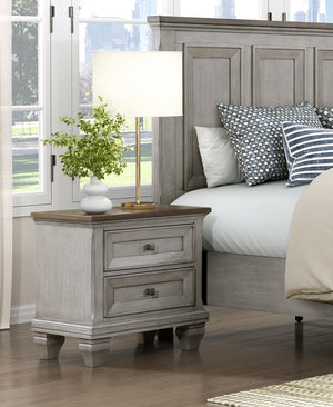 English Elm Two Drawer Nightstand Antique Gray Brown Finish Rustic Bedroom Accent with Two Deep Drawers 26" x 17.5" x 26.5" B011P286817