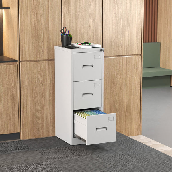 English Elm 3 Drawer Metal Vertical File Cabinet with Lock, Anti-Tilt, Quiet Ball-Bearing Slides and Label Holders for A4 Legal Letter Storage White T2398P342716