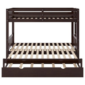 English Elm Twin over Pull-out Bunk Bed with Trundle and Wheels, Space-Saving Pine/MDF Frame Sleeps Four Crowd-Friendly Design Espresso GX000301AAP