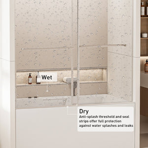 English Elm 56-60 in Frameless Bypass Tub Door Soft Close Tempered Glass Brushed Nickel Finish W1920P223237