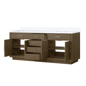English Elm Grey Oak Double Bath Vanity 80" W X 22" D With Luxurious White Quartz Top & Ample Storage Space B2731P257823