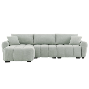 English Elm 110" Modular Sectional Sofa with Extra-Large 31.5" Seat, Thick Cushion, Movable Ottoman, Durable Frame Light Green N723S1008F