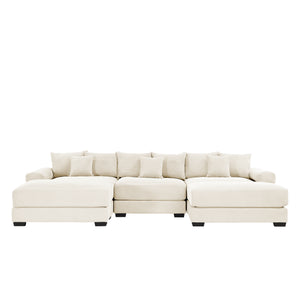 English Elm 130" Cloud Modular Sectional Sofa - Plush Corduroy, Ergonomic Design, Configurable With Ottoman, Cream W714S01289