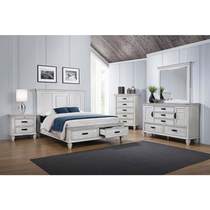 English Elm MDF Two-Drawer Nightstand with Pull-Out Tray, Cord Access, Distressed Antique White & Carved Legs B016P255544