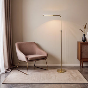 English Elm Ashcroft Furniture - Verve Brassed Gold Floor Lamp with Adjustable LED Round Base, Modern Brass Finish & Easy On/Off Switch B183P231761