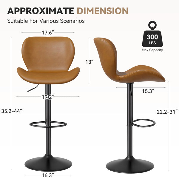 English Elm Swivel Bar Stools Set Of 2 - Adjustable Pu Leather Chairs With Back & Footrest For Comfort & Style T3950P396422-GIGA
