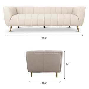 English Elm Ashcroft Furniture - LaMattina Mid-Century Modern Genuine Italian Leather Channel Tufted Sofa with Solid Wood Frame and High-Density Foam Comfort Beige,Light Gray B183P231985