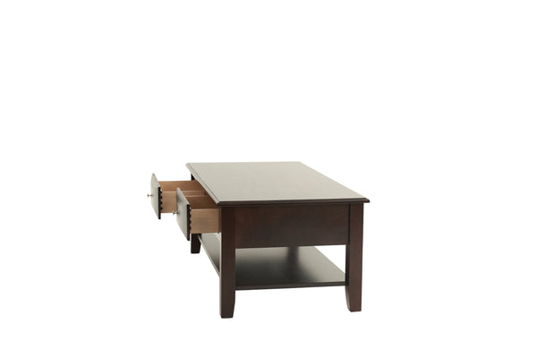 English Elm Classic Modern wooden coffee table with Ogumi veneer top, drawers & lower shelf for stylish storage Antique Black,Espresso 28 L x 10 W x 51 H B011P395606