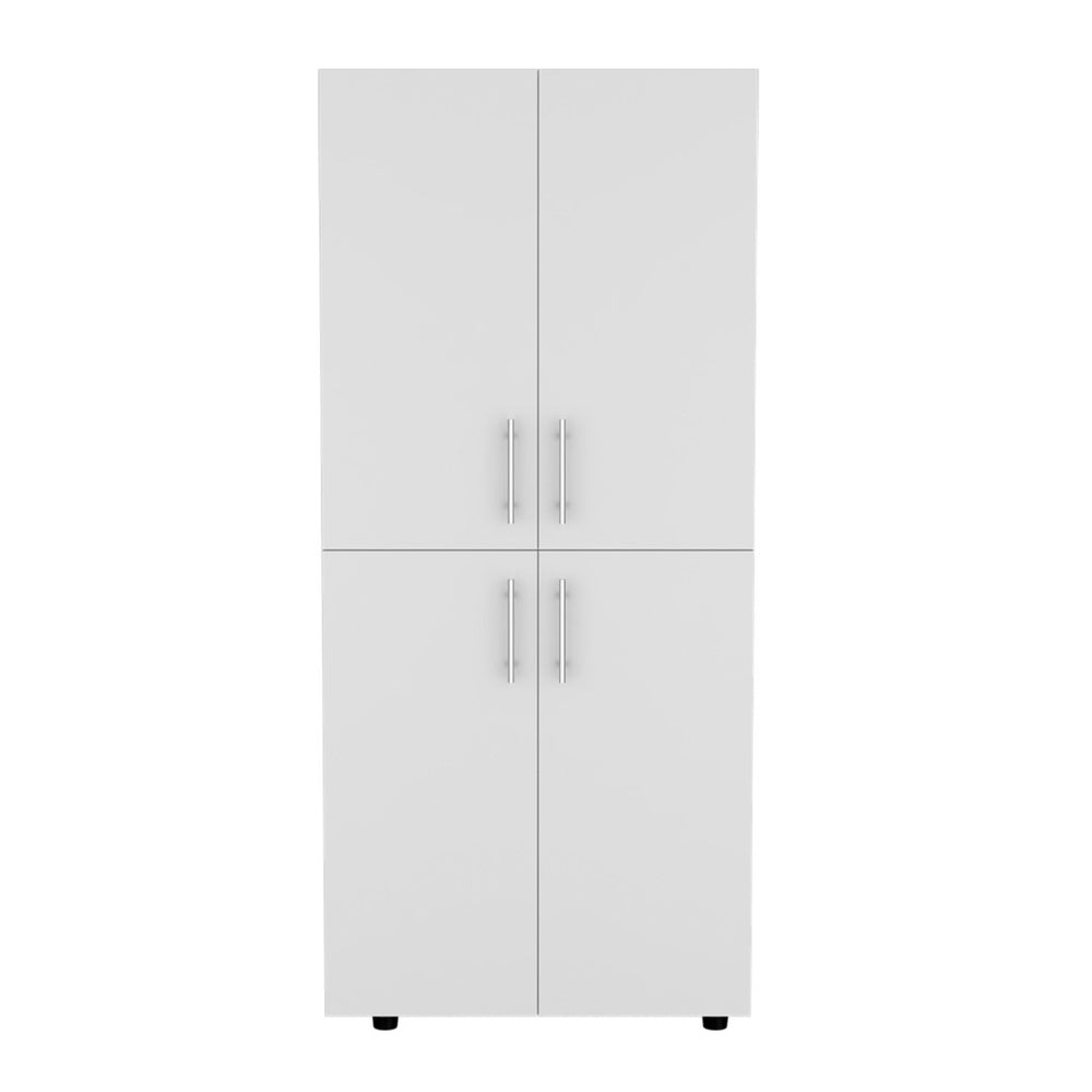 English Elm White 4-Door Armoire – Elegant Slim Storage Solution With Smooth Doors For Stylish Organization B062S00561-GIGA