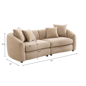 English Elm 87 Inch Curved Velvet Sofa Three Seat Architectural Living Room Conversation Piece Camel N773IS00077N