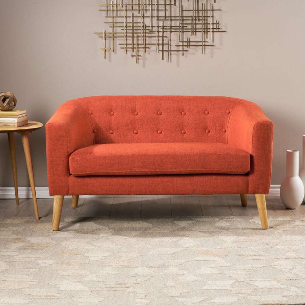 English Elm Mid-century Modern Loveseat Button-tufted Linen Fabric Sofa for Compact Living Spaces N771P407433C
