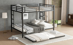English Elm Queen Metal Bunk Bed With Twin Trundle - Stylish Space-Saving Solution For Shared Bedrooms Or Guests W1580S00131-GIGA