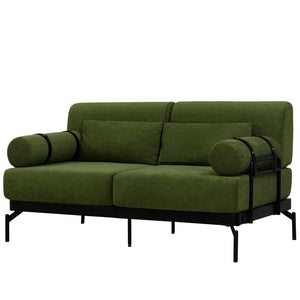 English Elm Modern Loveseat Sofa with Cylindrical Armrests, Built-In USB Ports, Chenille Cushions, Steel Frame Green N719P290584F