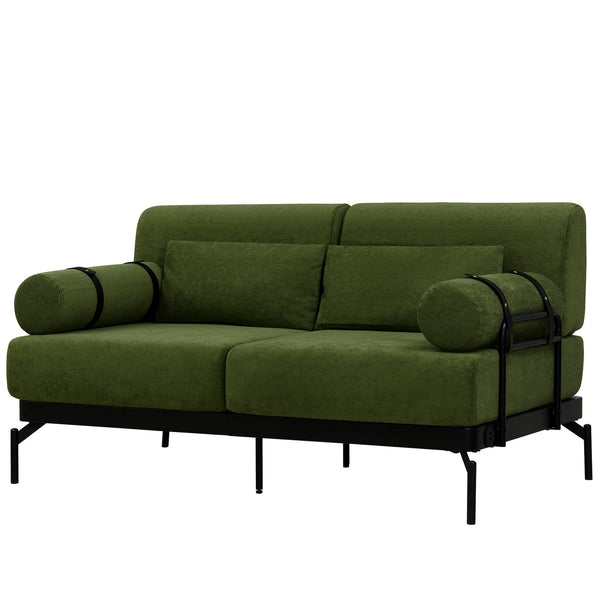 English Elm Modern Loveseat Sofa with Cylindrical Armrests, Built-In USB Ports, Chenille Cushions, Steel Frame Green N719P290584F