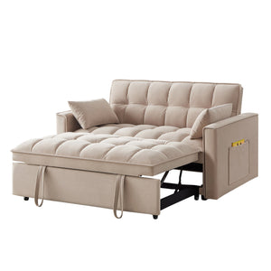 English Elm 4 Loveseat Sofa Bed with Storage Pockets & Armrests, Convertible Pull-Out Sleeper with Wheels, Tufted Comfort and Durable Frame for Small Spaces taupe W2186P166128